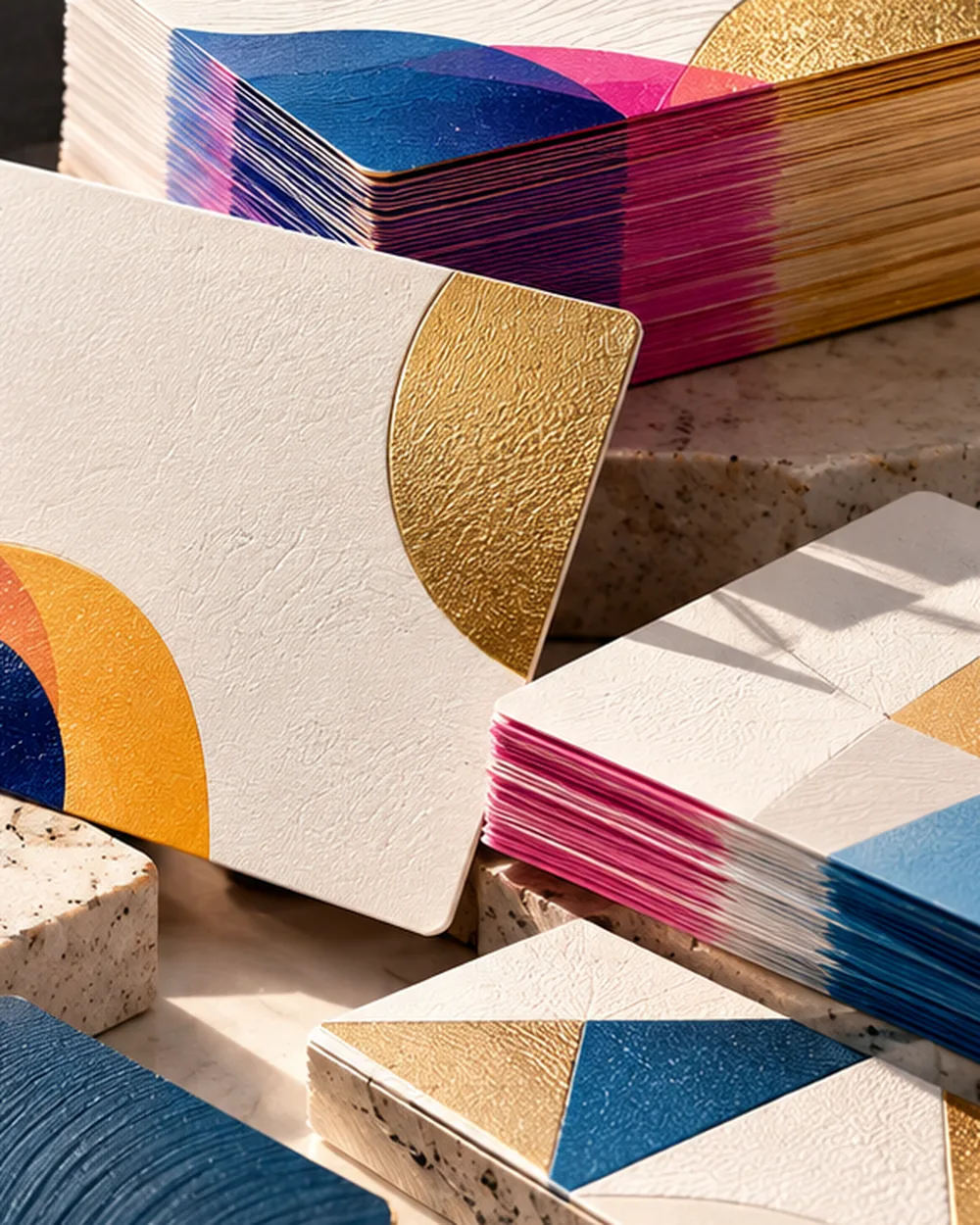Printed thank-you cards with abstract geometric artwork